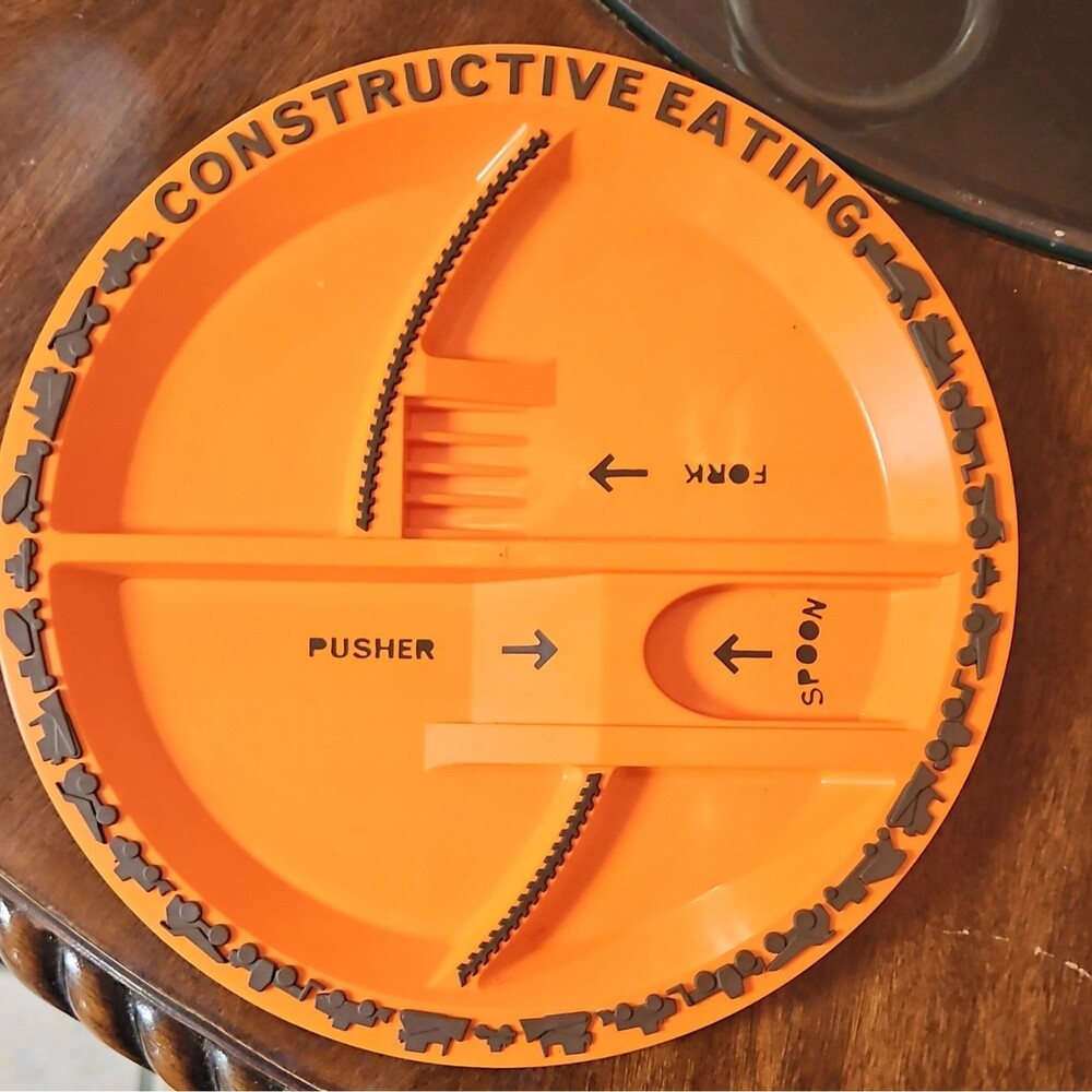 Constructive‎ Eating Orange Kids Plate 3 Compartments Construction Theme Novelty